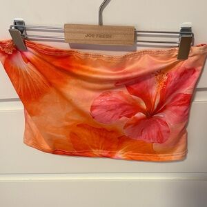 Floral Orange-Pink Strapless Tube Top